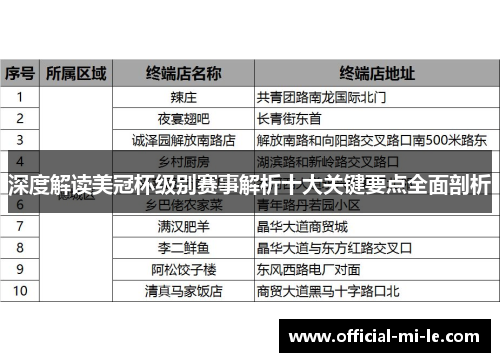 深度解读美冠杯级别赛事解析十大关键要点全面剖析