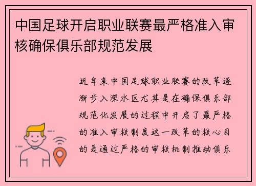 中国足球开启职业联赛最严格准入审核确保俱乐部规范发展 中国足球开启职业联赛最严格准入审核确保俱乐部规范发展